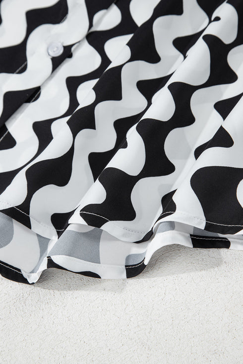 Wavy Print Tie Front One Piece Swimsuit