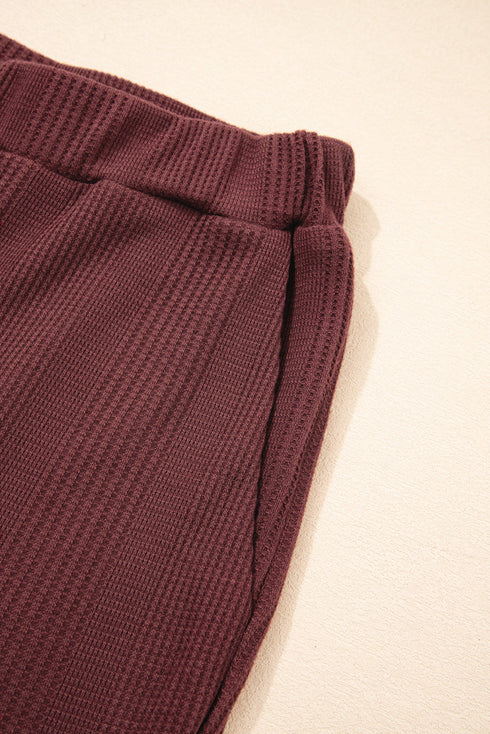 Textured Ribbed Ruffle Tank Top Wide Leg Pant Set