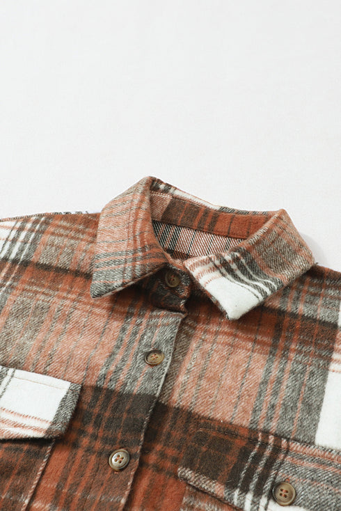 Casual Plaid Print Flap Pocket Button Down Shacket