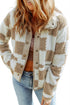 Checkered Plaid Sherpa Fleece Snap Button Jacket