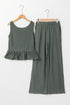 Textured Ribbed Ruffle Tank Top Wide Leg Pant Set