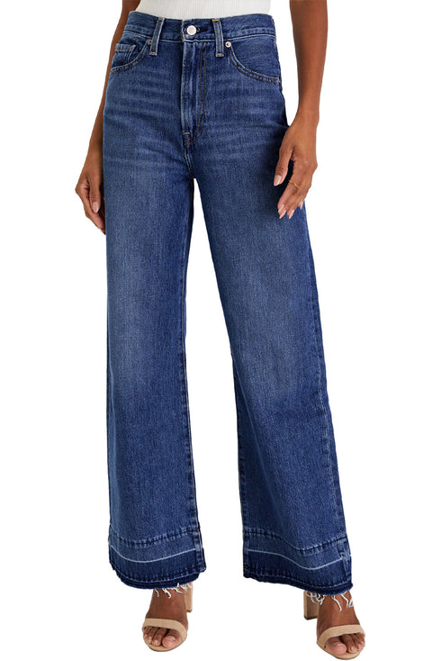 High Rise Straight Loose Raw Hem Cuffed Jeans