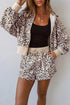 Leopard Zip Up Hooded Drawstring Pant Short Set