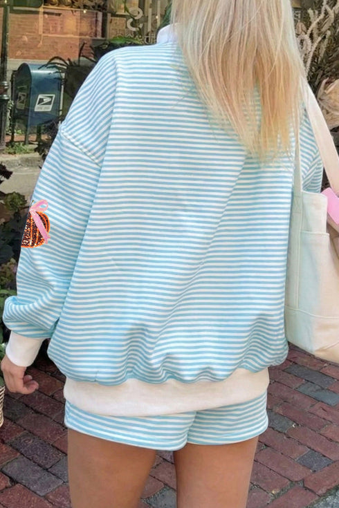 Sequined Pumpkin Baggy Pullover Coordinated Graphic Short Set
