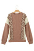 Leopard Print Ribbed Knit Corded Long Sleeve Top