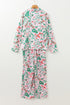 Christmas Berries Plant Print Satin Wide Leg Sleepwear Set