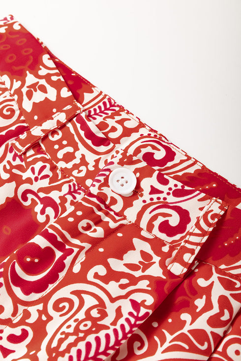 Bohemian Paisley Print Buttoned High Waist Wide Leg Pants