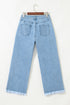 High Rise Cropped Washed Denim Wide Leg Jeans