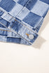 Checkered Print Patchwork Button Up Denim Jacket