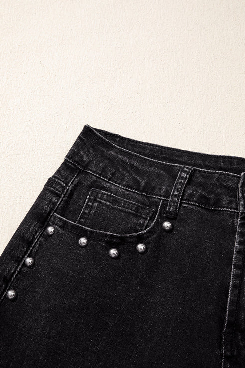 Studded Bead Detail Straight Leg Loose Jeans