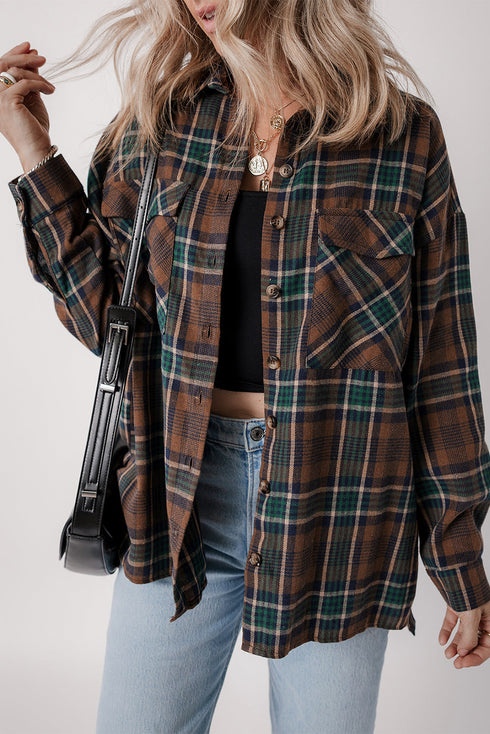 Western Plaid Print Buttoned Chest Pocket Shacket