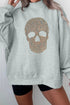 Rhinestone Skull Graphic Mock Neck Baggy Pullover Sweatshirt