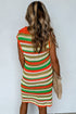 Striped Crochet Knit Collared Sleeveless Shift Dress
