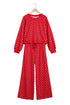 Polka Dot Drawstring Wide Leg Long Sleeve Pant Set