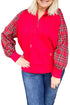 Plaid Sleeve Zip Up Shift Ribbed Hem Hoodie