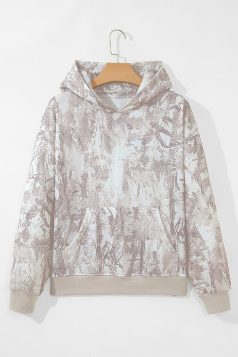 Abstract Camouflage Print Ribbed Edge Long Sleeve Hoodie