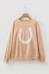 Horseshoe Embroidered Patch Graphic Drop Shoulder Sweatshirt