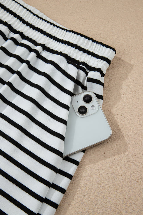 Preppy Striped Half Button Top And Short Set