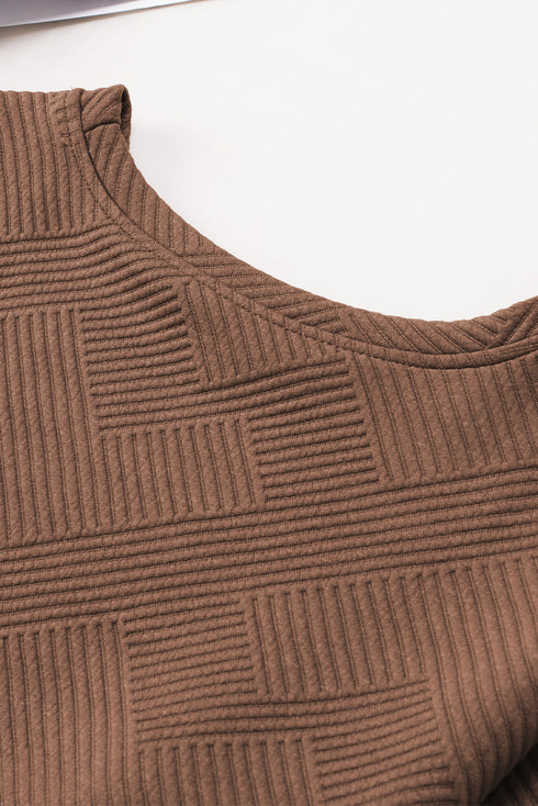 Textured Long Sleeve Top And Drawstring Lounge Short Sets