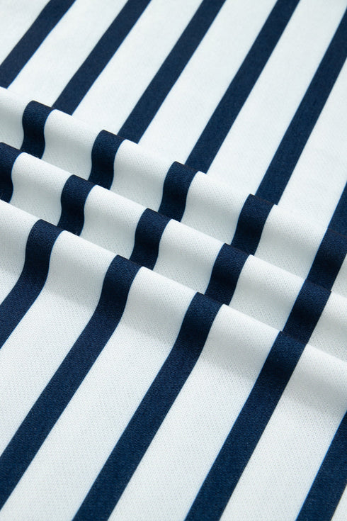 Striped Ribbed Cuff Collar Pocket Loose Pant Set