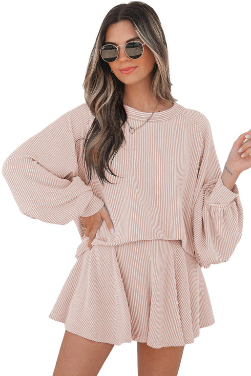 Corded Lantern Sleeve Ruffled Skort Two Piece Dress