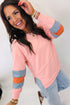 Raw Edge Striped Patchwork Panel Long Sleeve Top