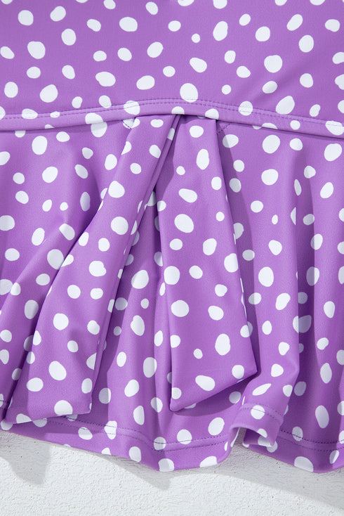 Polka Dot Ruffled Knotted V Neck Tankini Swimwear