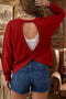 Racing Ribbed Drop Shoulder Cutout Back Sweatshirt