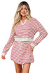 Stripe Cropped Collared Pullover Bubble Skirt Two Piece Dress