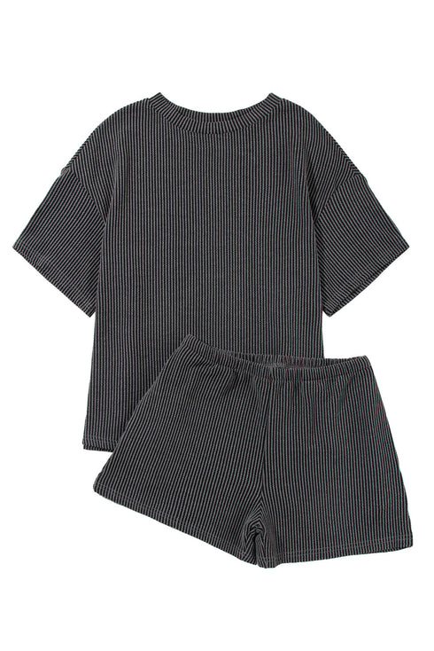 Corded Ribbed Knit Loose Fit Tee And Short Set