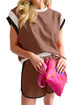 Casual Blocked Pattern Patchwork Cap Sleeve Short Set