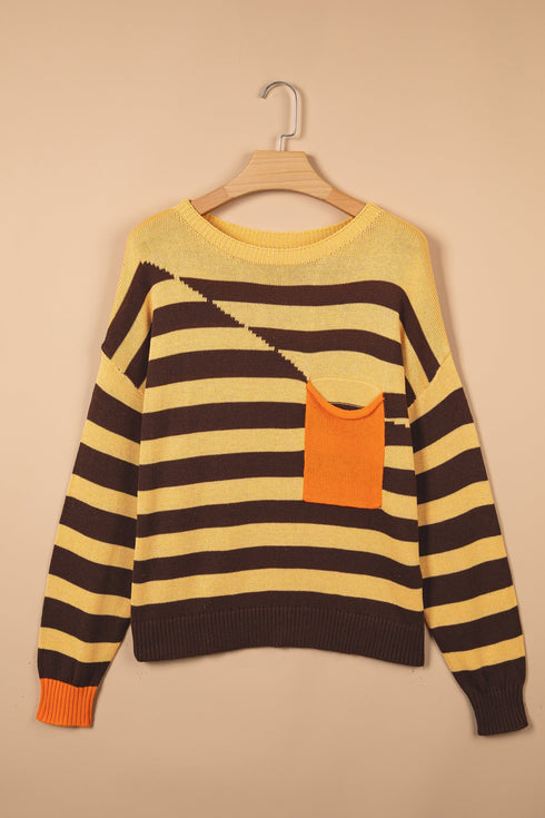 Acrylic Striped Pattern Drop Shoulder Pullover Sweater