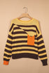 Striped Panel Drop Shoulder Relaxed Pullover Knit Sweater