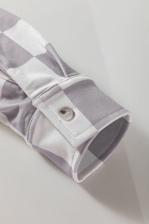 Checkered Print Flap Pocket Button Front Shacket