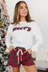 Plaid Slogan Embroidery Pocket Long Sleeve Lounge Set