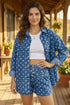 Polka Dot Long Sleeve Collar Shift Tunic Denim Jacket