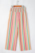 Bohemian Striped Smocked High Waist Wide Leg Pants