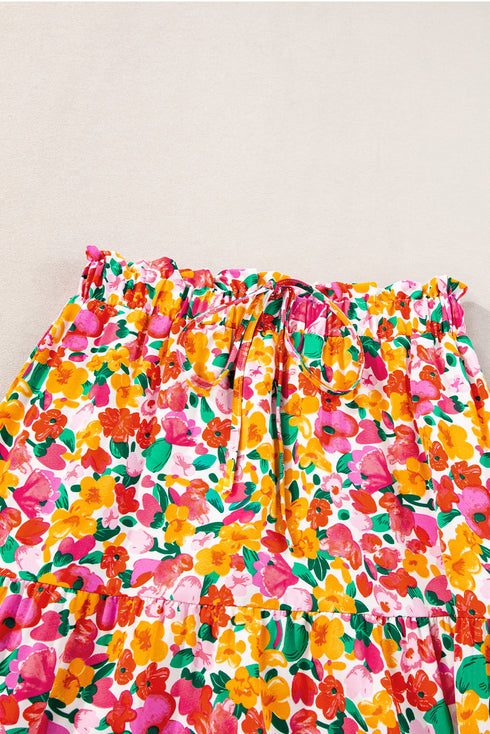 Bohemian Floral Print Tiered A Line Long Skirt