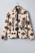 Geometric Print Long Sleeve Shirt Collar Zip Up Placket Binding Tape Jacket