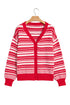 Geometric Striped Pattern V Neck Button Front Cardigan
