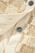 Checkered Corduroy Trim Metal Button Sherpa Jacket