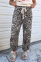 Cotton Denim Leopard Print Drawstring Jogger Jeans