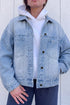 Polka Dot Long Sleeve Collar Pocket Shift Silhouette Denim Jacket