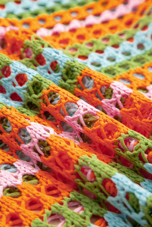 Long Sleeve Striped Open Knit Boho Crochet Top