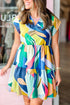 Abstract Print Cap Sleeve Pocketed A Line Mini Dress