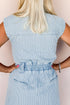 Stripe Collared Button Front Sleeveless Denim Mini Dress