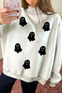 Reversible Boo Slogan Ghost Print Mock Neck Sweatshirt