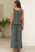 Textured Ribbed Ruffle Tank Top Wide Leg Pant Set