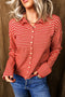 Striped Button Collar Long Sleeve Knit Cardigan