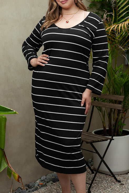 Striped Print Loose Fit Long Shift Dress